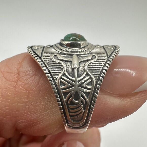 Sterling silver, marked "GSX" turquoise round cabochon ring! - Picture 3 of 10